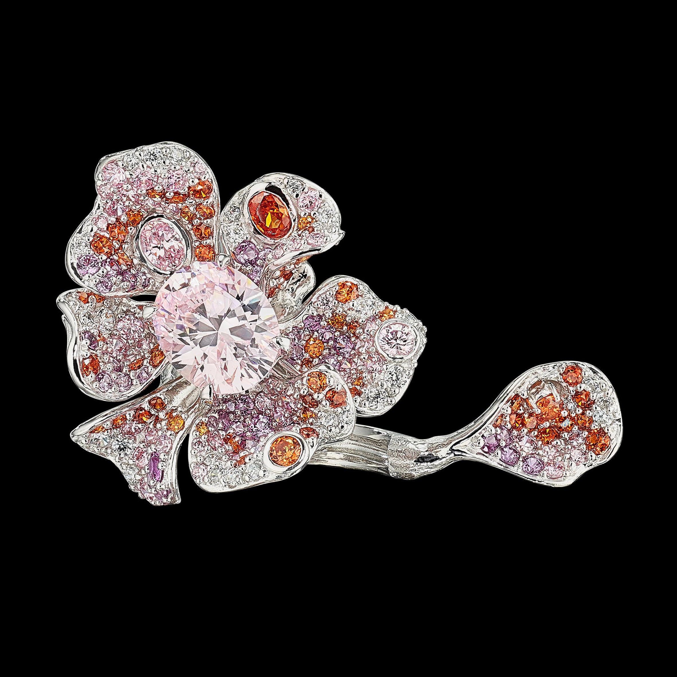 Pale Rose Peony Ring, Ring, Anabela Chan Joaillerie - Fine jewelry with laboratory grown and created gemstones hand-crafted in the United Kingdom. Anabela Chan Joaillerie is the first fine jewellery brand in the world to champion laboratory-grown and created gemstones with high jewellery design, artisanal craftsmanship and a focus on ethical and sustainable innovations.